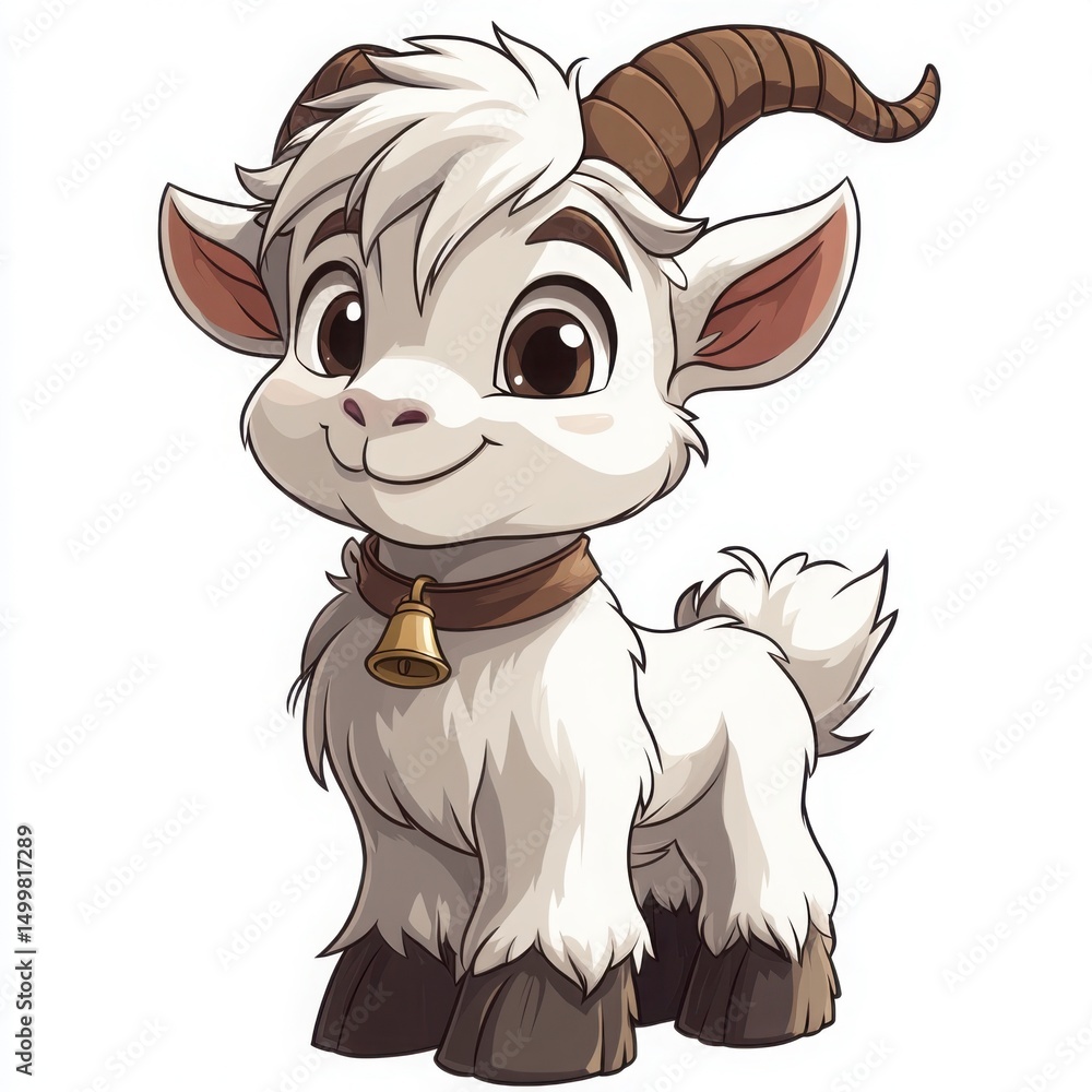 Obraz premium Adorable cartoon baby goat with bell