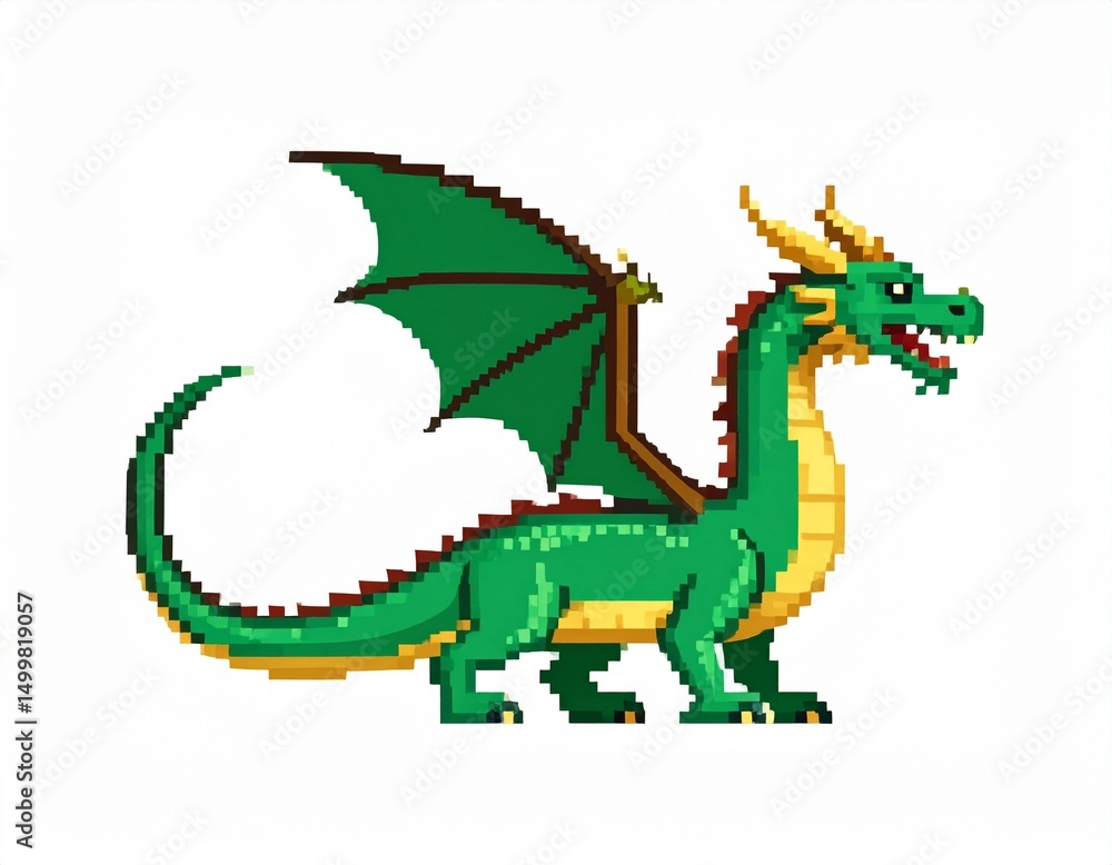 Obraz premium ドット、ドット絵、イラスト、ドラゴン