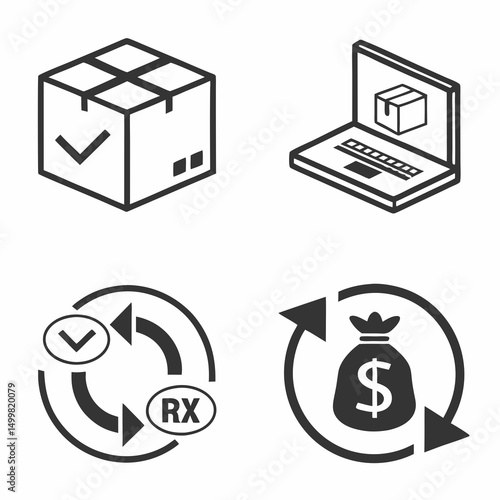 Online pharmacy delivery service icons checkmark rx