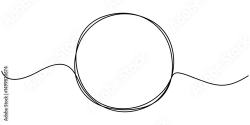 Circle frame continuous one line drawing. Hand drawn circle frame on white background. Doodle illustration. Continuous one line drawing of scribble black circle. Round frame sketch outline.