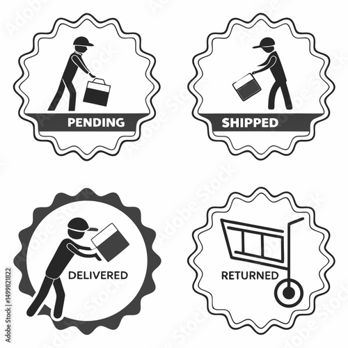 Professional delivery status icons set, transparent background