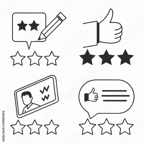 Customer feedback review stars rating icons set