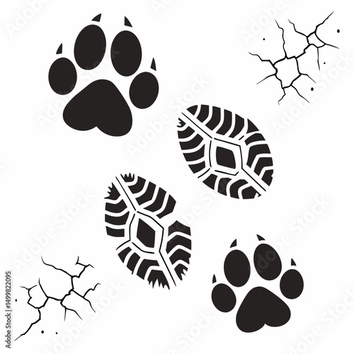 Animal paw prints shoe prints cracked ground