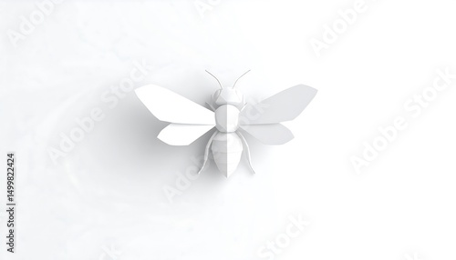 Tiny 3D Bee Model with Glossy Wings on Pure White Background Featuring Low Poly Design and Rim Lighting
