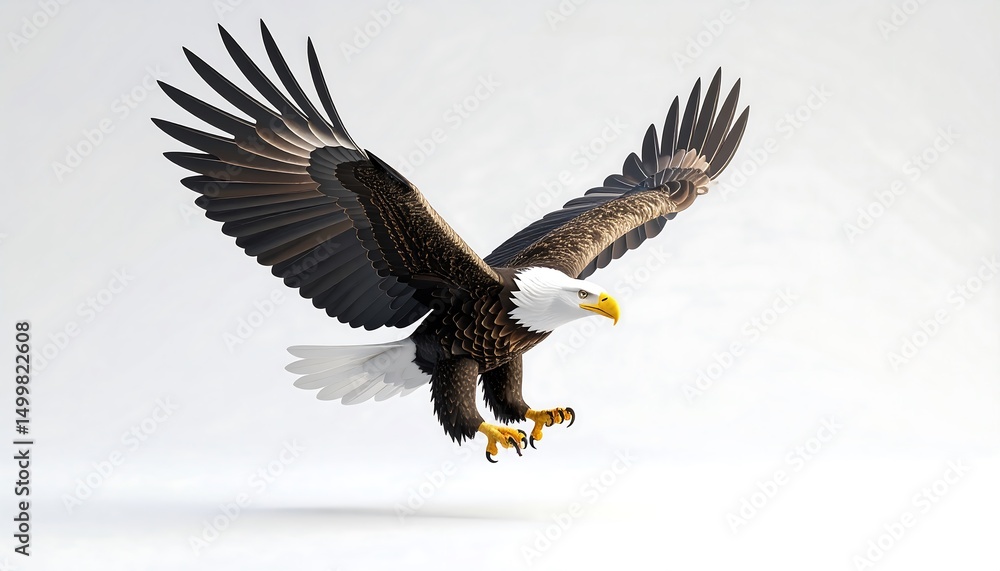 Fototapeta premium Stylized 3D Eagle in Landing Position Against Pure White Background with Smooth Matte Finish