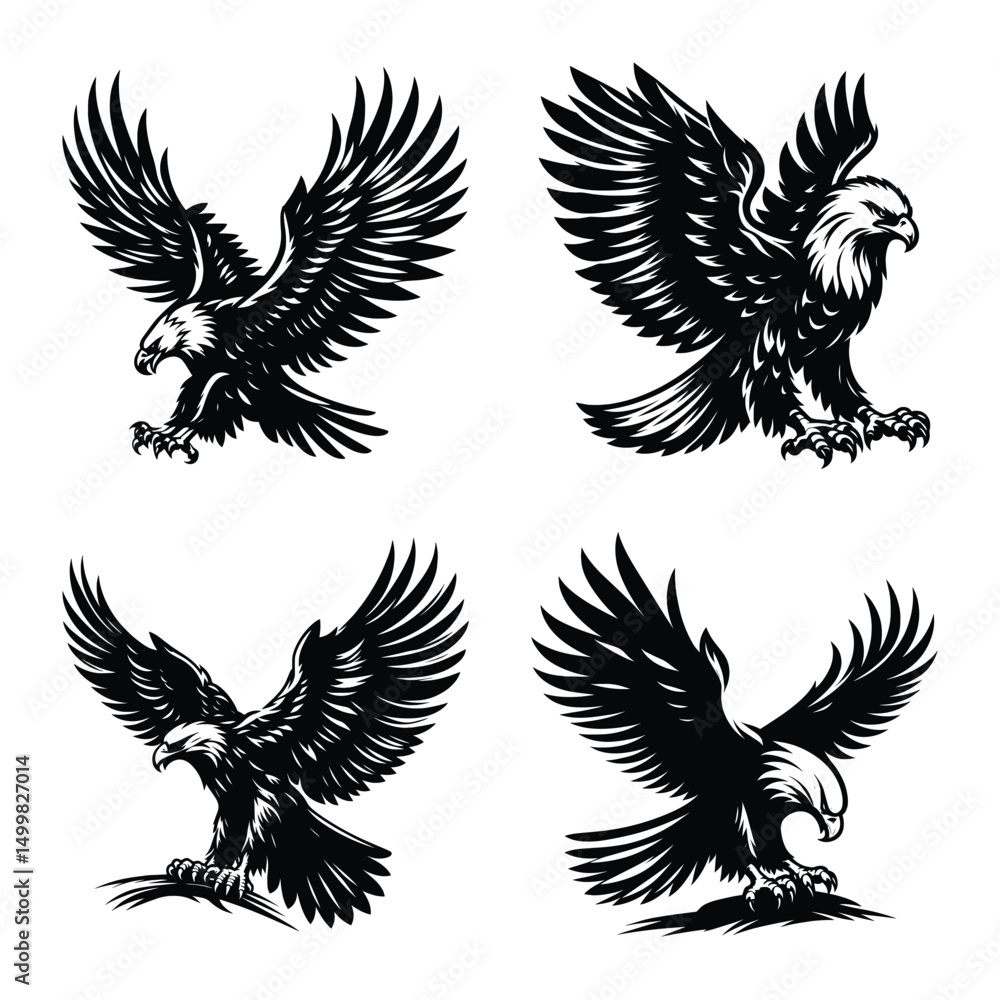 Fototapeta premium Eagle bird set bundle vector silhouette illustration isolated on a white background