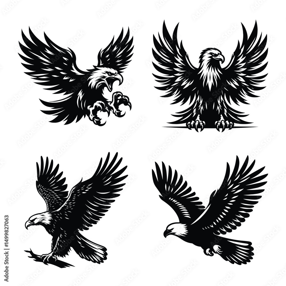 Obraz premium Eagle bird set bundle vector silhouette illustration isolated on a white background