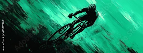 Graphic poster-style abstract with sharp brush strokes in green and black, designed for extreme cycling themes