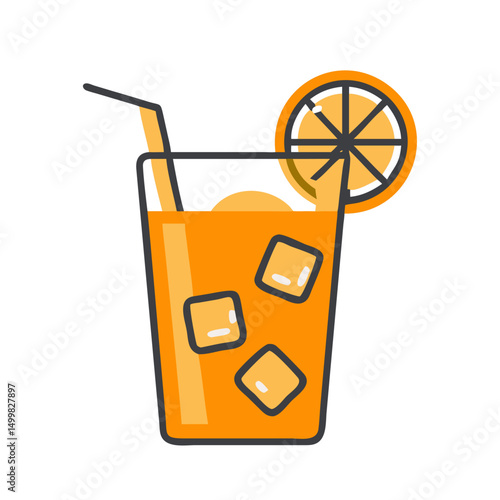 Orange Juice Glass with Ice Cubes and Lemon Slice

