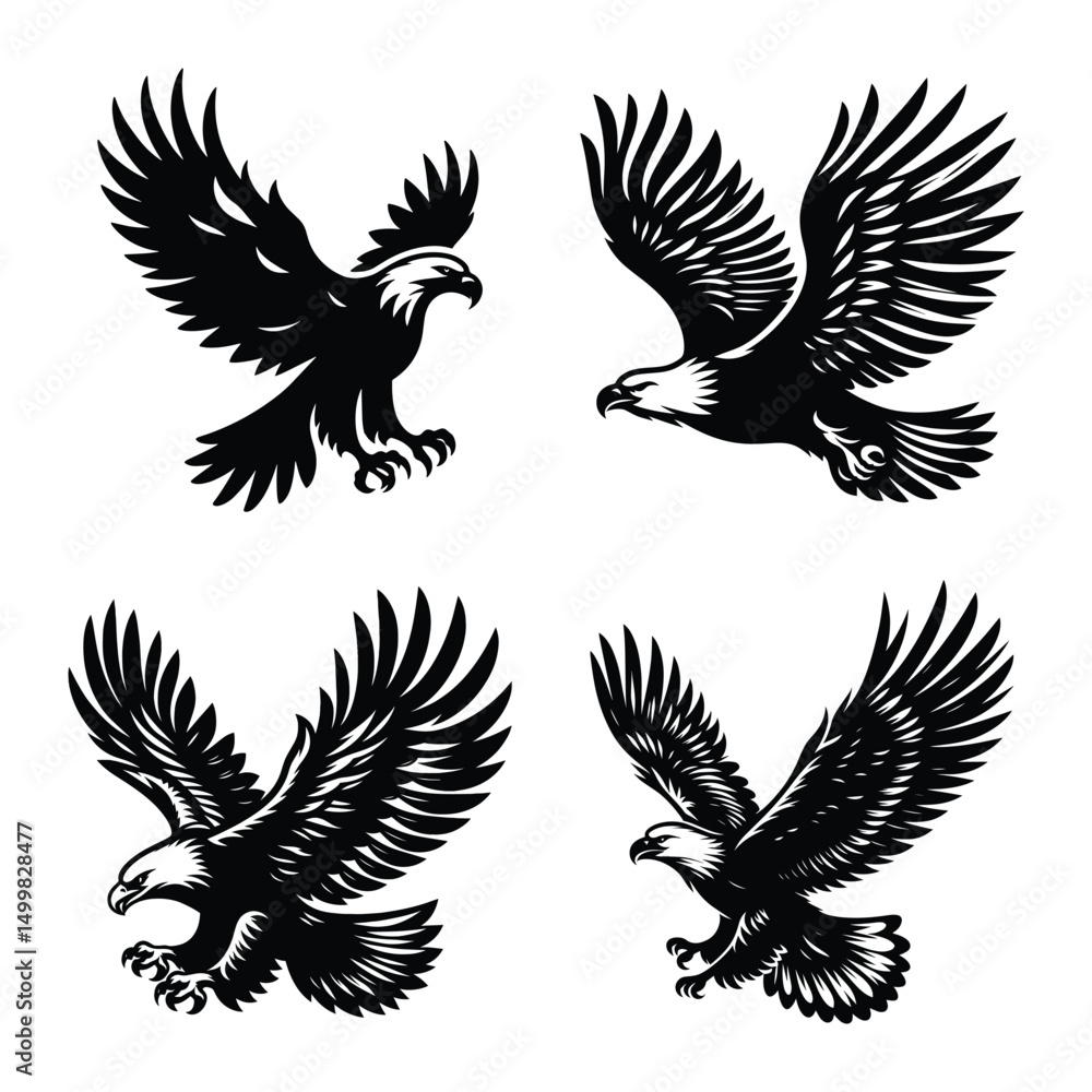 Obraz premium Eagle bird set bundle vector silhouette illustration isolated on a white background