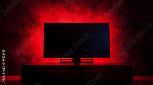 Modern tv in a dark room with red light