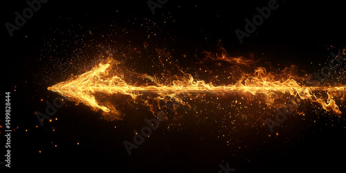 Arrow of fire glowing on black background
