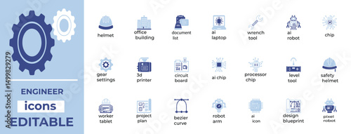 Clean engineer icons for industry, tools, construction, and planning