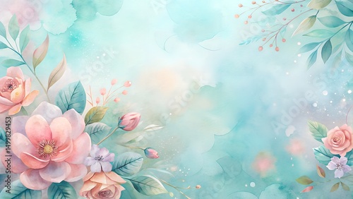 Fondo floral de acuarela con colores pastel y exuberante follaje  