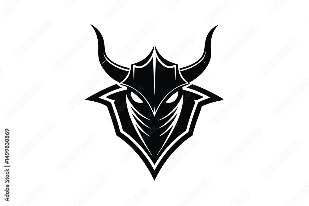 Obraz premium Black silhouette of a minotaur warrior in helmet