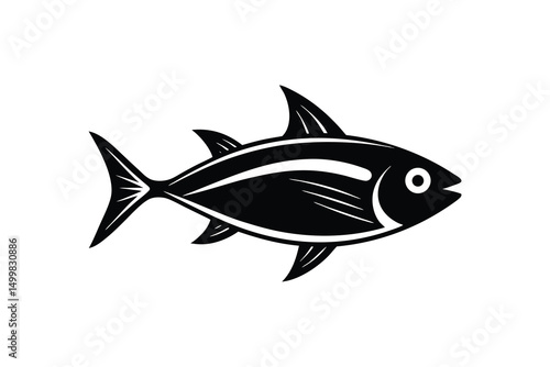 Black silhouette of a tuna fish ocean seafood
