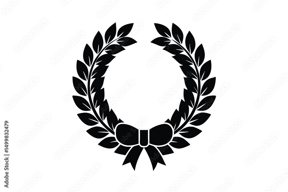 Black silhouette laurel wreath with bow award icon Black silhouette laurel wreath with bow award icon