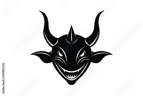 Aggressive black devil bull silhouette head logo design
