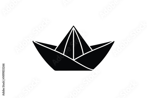 Simple black silhouette origami paper boat icon