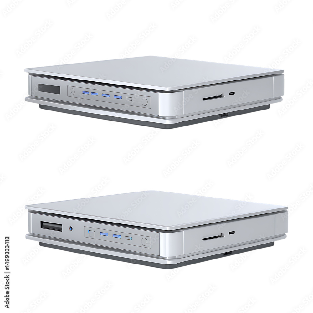 Obraz premium Two modern white mini pcs isolated on black