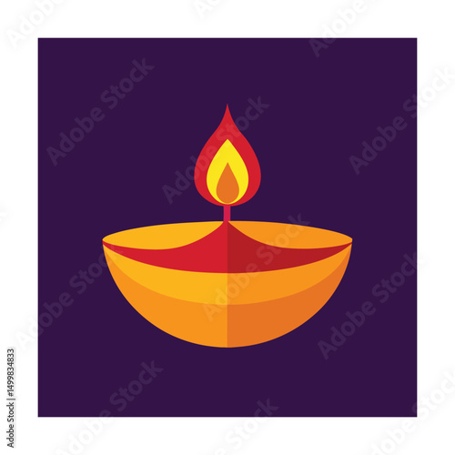 Vibrant colorful oil lamp illustration symbolizing diwali festival of lights with purple background