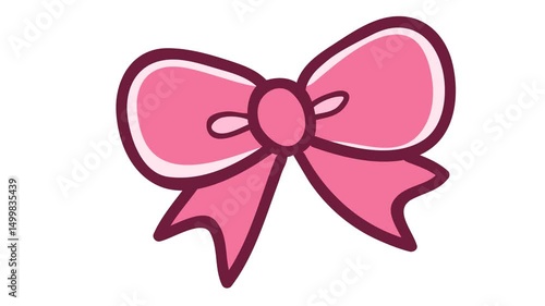 Pink color animated bow. Kawaii style soft color ribbon in white color background