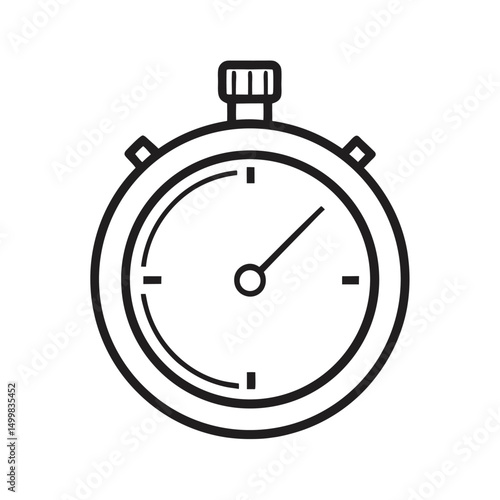 Simple black and white line art stopwatch icon representing concepts of time and speed
