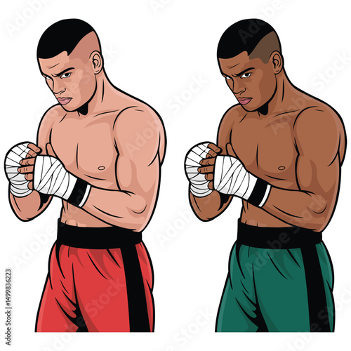 A young athlete wraps protective bandages around his arms. Vector illustration on the theme of sports. In vector art style, on white background