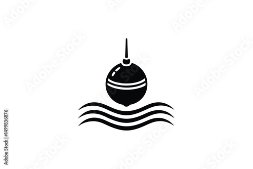 Fishing bobber silhouette floating on water waves