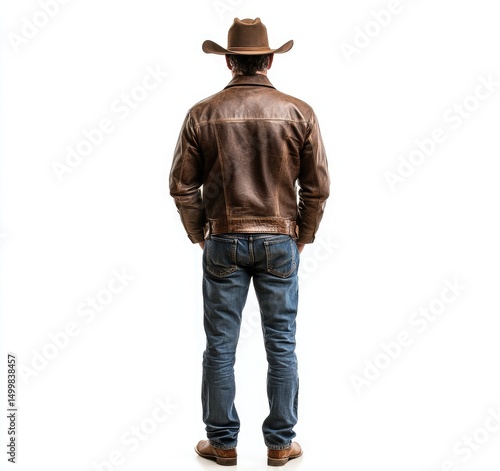 Man in cowboy attire, rear view