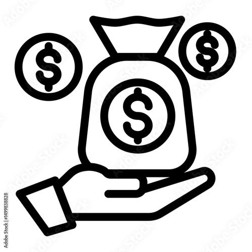 An icon illustrating income, salary, or earnings. Ideal for financial themes, business profit, revenue generation, and budgeting visuals. (Outline Style)
