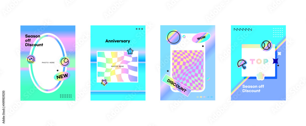 Creative, trendy and fun vector posters, holographic laser illustrations, high-saturation gradient colors, graphic design templates Creative, trendy and fun vector posters, holographic laser illustrations, high-saturation gradient colors, graphic design templates