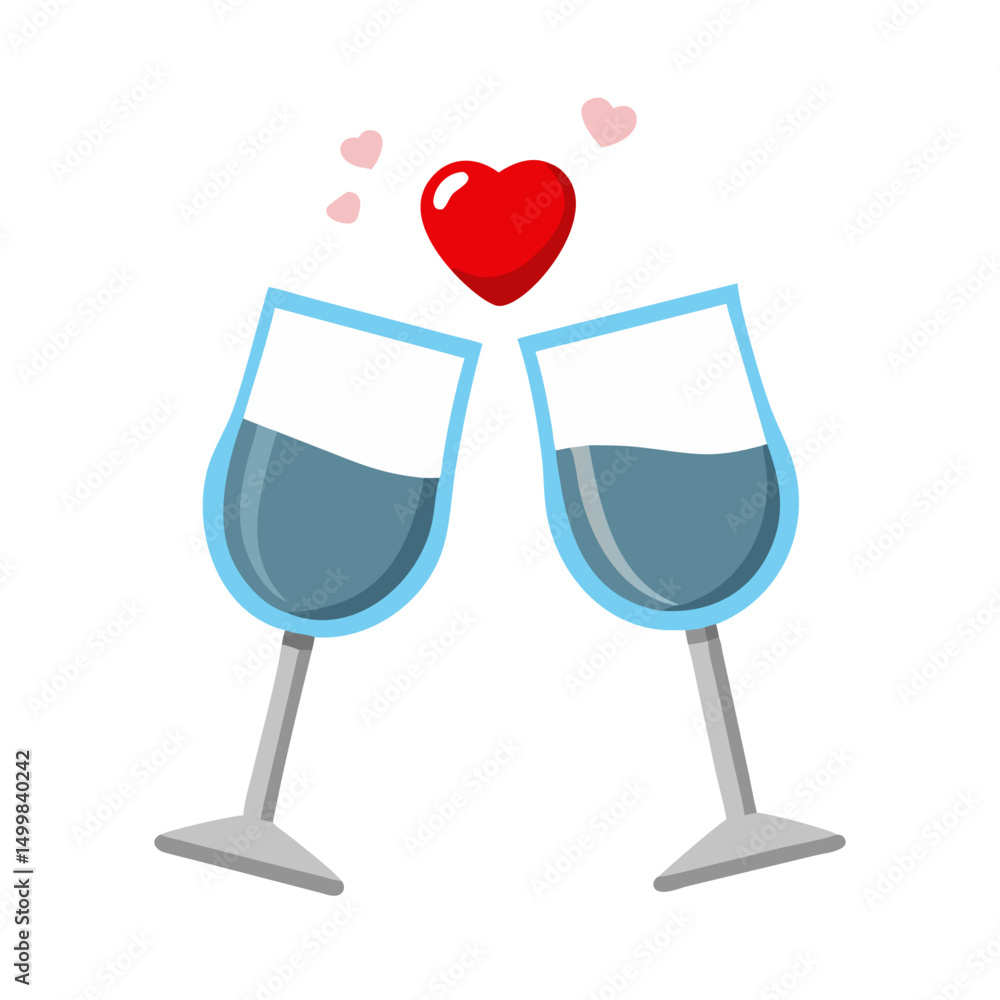 Fototapeta premium Two Clinking Wine Glasses with Heart isolated on transparent background