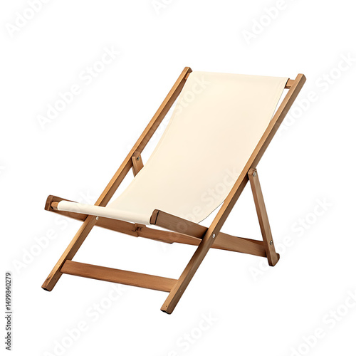 Elegant Minimalist Reclining Wooden Beach Chair Isolated on Transparent Background