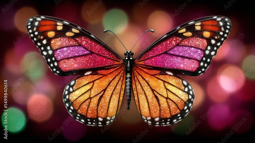 Obraz premium Vibrant butterfly with colorful wings against a blurred bokeh background
