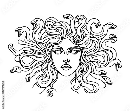 Angry medusa one line art