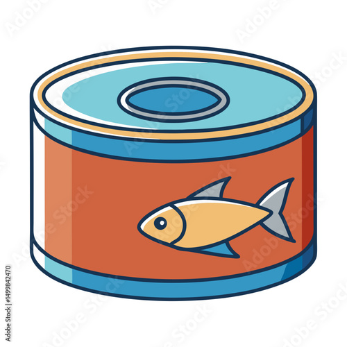 Colorful Canned Fish Icon with Orange Label in Flat Vector Style