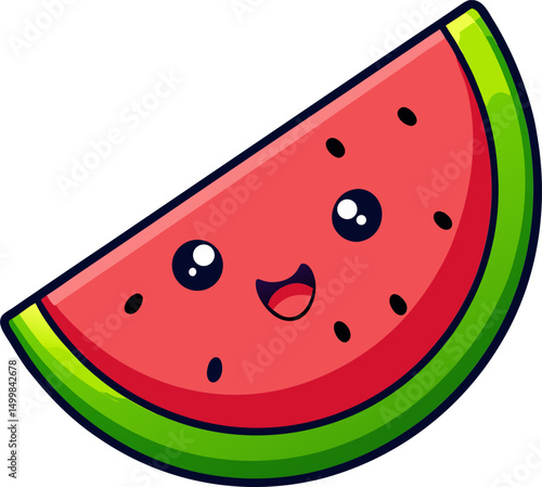 Adorable cartoon watermelon with juicy look and happy eyes in flat vector for fruit or summer design use