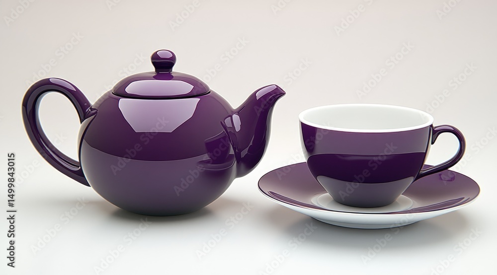 Purple teapot and cup set, glossy finish (1) Purple teapot and cup set, glossy finish (1)