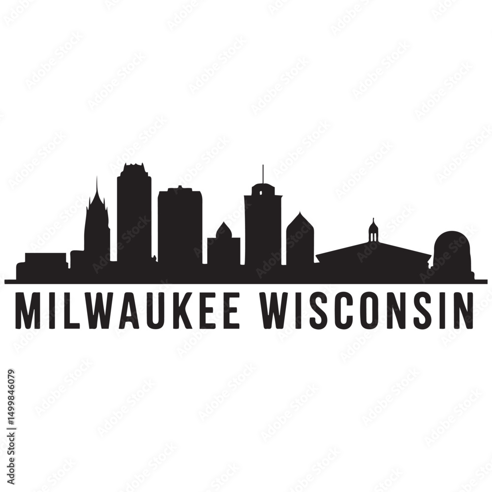 Fototapeta premium Milwaukee skyline horizontal banner. Black Milwaukee, Wisconsin. Vector template for your design. Vector black silhouette. with white background