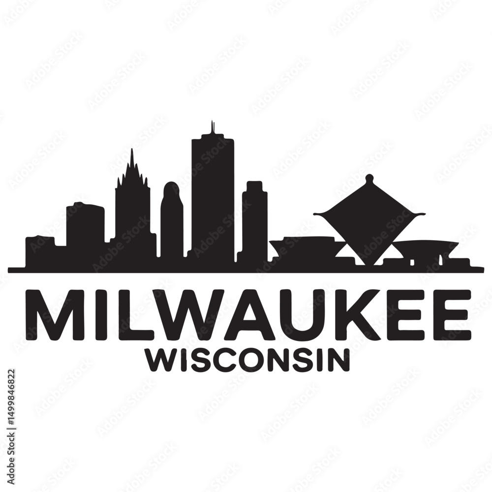 Obraz premium Milwaukee skyline horizontal banner. Black Milwaukee, Wisconsin. Vector template for your design. Vector black silhouette. with white background