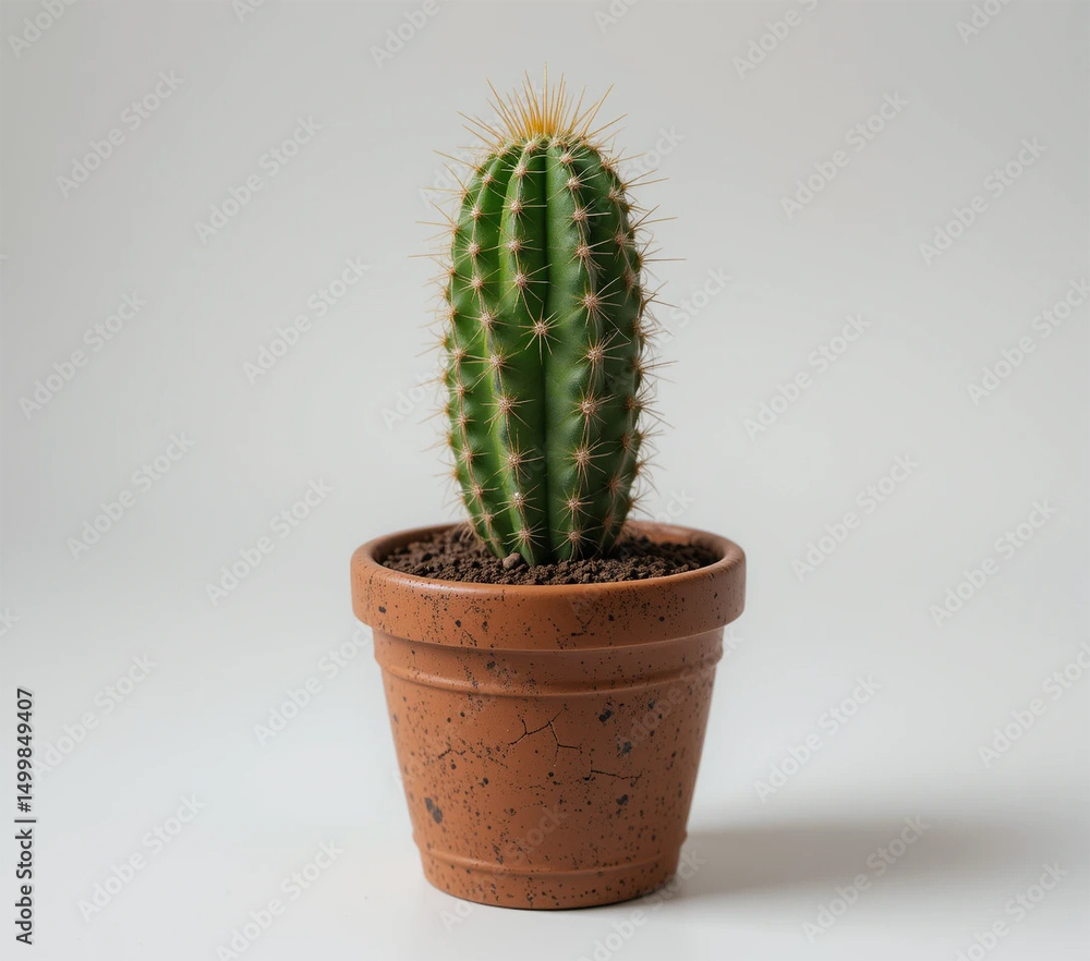 A green cactus plant in a ceramic vase A green cactus plant in a ceramic vase
