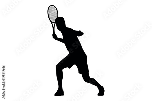 Silhouette of a tennis player in action hitting a forehand shot