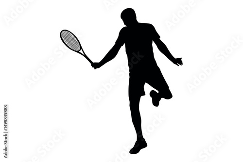 Silhouette of a male tennis player in action hitting a forehand shot