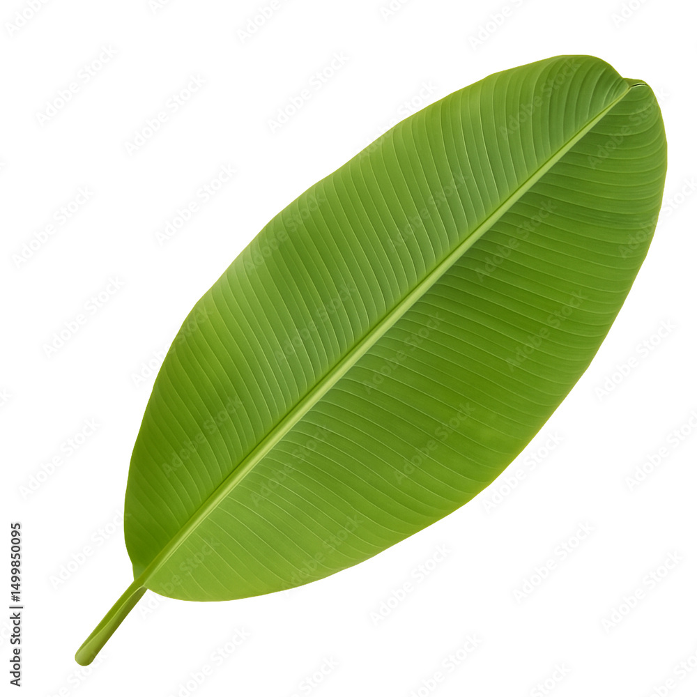 Fototapeta premium Single natural green leaf with detailed texture isolated on a clean white background png