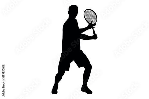 Silhouette of a male tennis player in action holding a racket