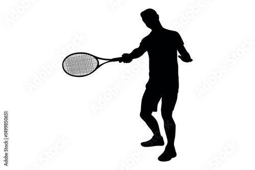 Silhouette of a male tennis player in action hitting a forehand shot