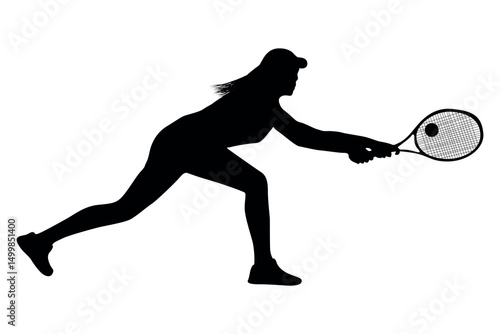 Silhouette of a female tennis player in action hitting a forehand shot