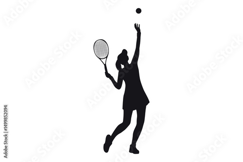 Silhouette of a female tennis player serving the ball during a match