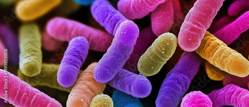 Microscope view of bacteria, colorful contrast, science textbook style